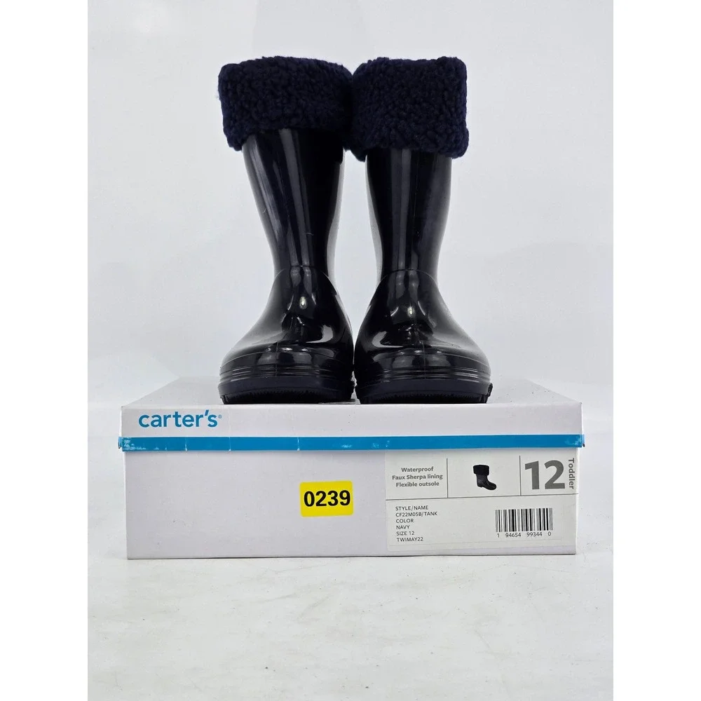 Carter's Tank Waterproof Sherpa Lined Rain Boots Toddler 12 Navy Blue NEW